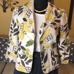 BANANA REPUBLIC Linen Floral Print 3/4 Sleeve Jacket-Size 4